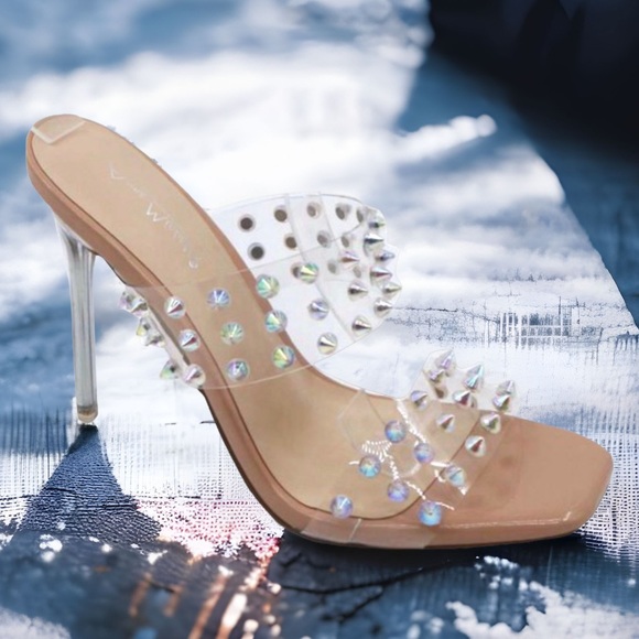 Last Chance FEISTY Clear Strap Stiletto Bright Studded Heeled Mules 5.5 - Picture 10 of 10